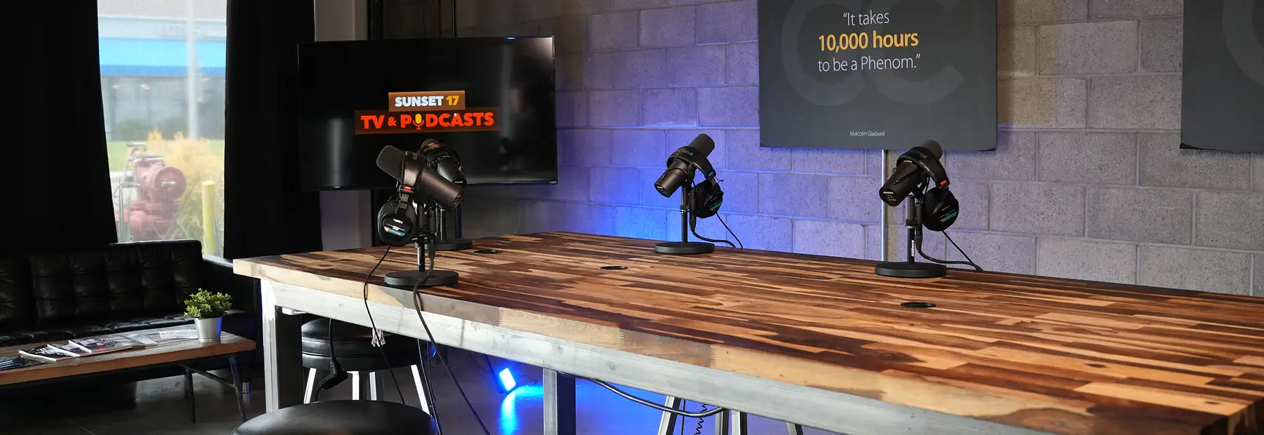 Main Studio interior table with microphones