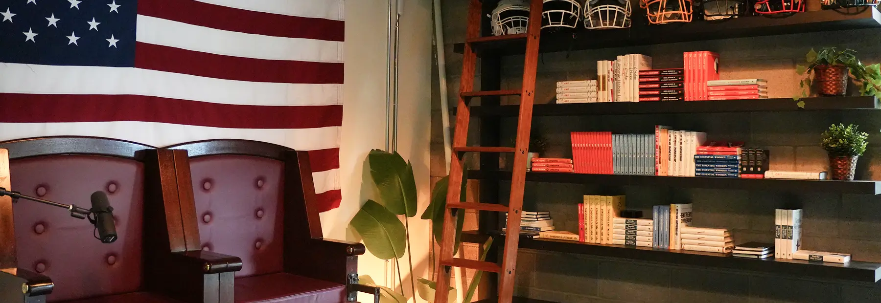 Interior image of library with shelves of books