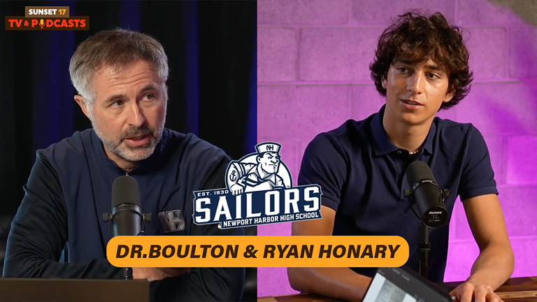 Dr. Boulton and Ryan Honary of Newport Harbor High School Sailors on a Sunset 17 TV & Podcasts episode